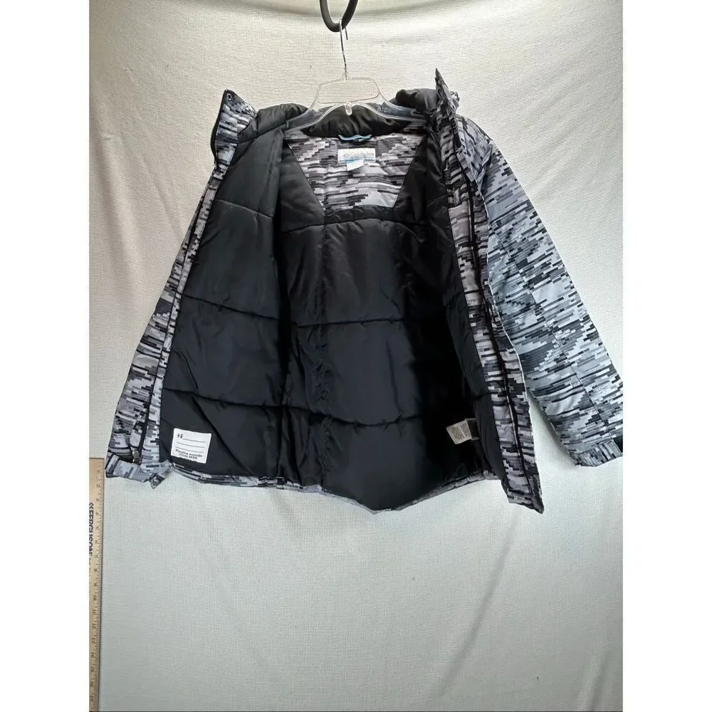 Columbia Youth L Insulated Jacket Gray Black Digital Camo Hooded Puffer Coat